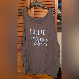 Gray Sleeveless Top with Graphic Print